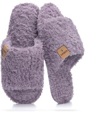 Women's Dark Purple Indoor Cozy Foam Slip On Slides Fuzzy Open Toe Slipper Shoes